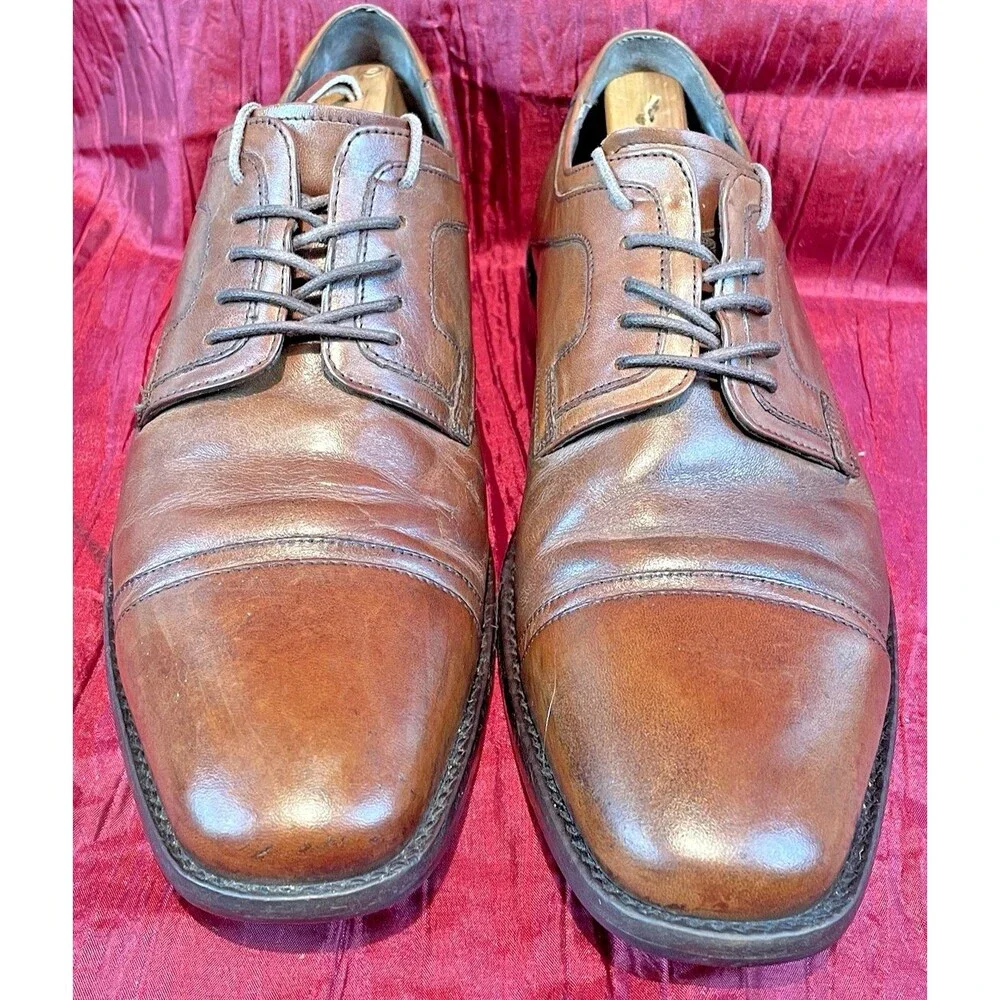 Mens Johnson & Murphy Lancaster Cap Toe Tan Sheepskin Oxfords Shoes sz 9M